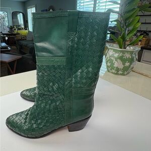 Stephane Kelian Paris Emerald Woven Leather Boots